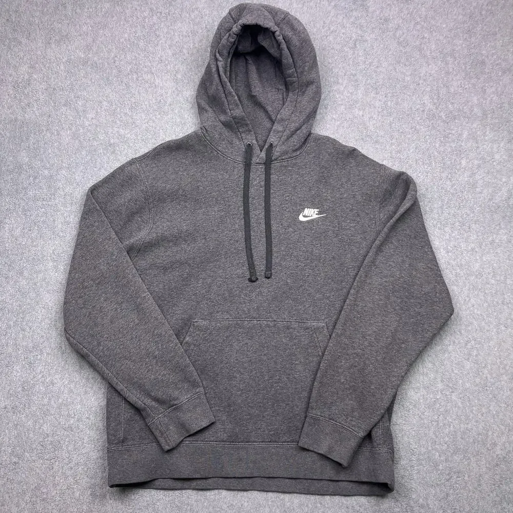 Nike Hoodie Mens Medium Gray Pullover Long Sleeve Drawstring Sweatshirt